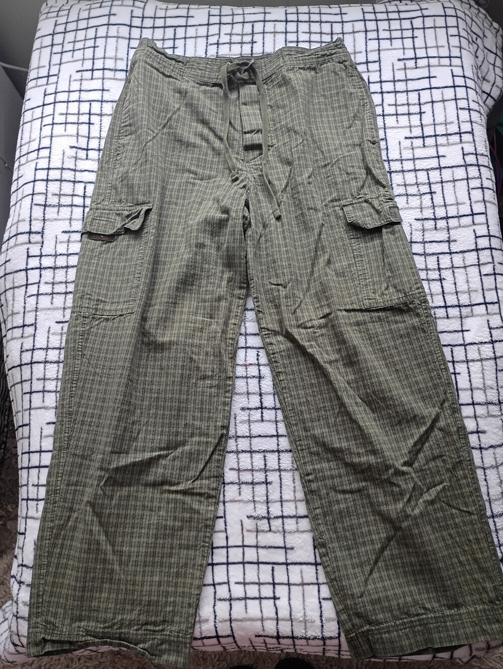 2003 Rue 21 Carbon Plaid Retro Pants Size Large 100% Cotton Stretch Waist MENS